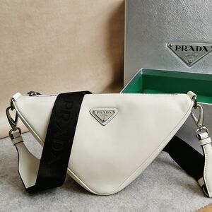 Prada Triangle Leather Shoulder Bag White